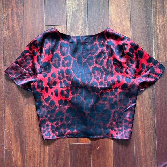 Red Leopard Tie-Front Top - Picture 4 of 5